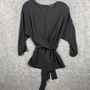 Gibson Size Small Women’s Tie Front Blouse Black Dressy 3/4 Sleeves Pullover EUC